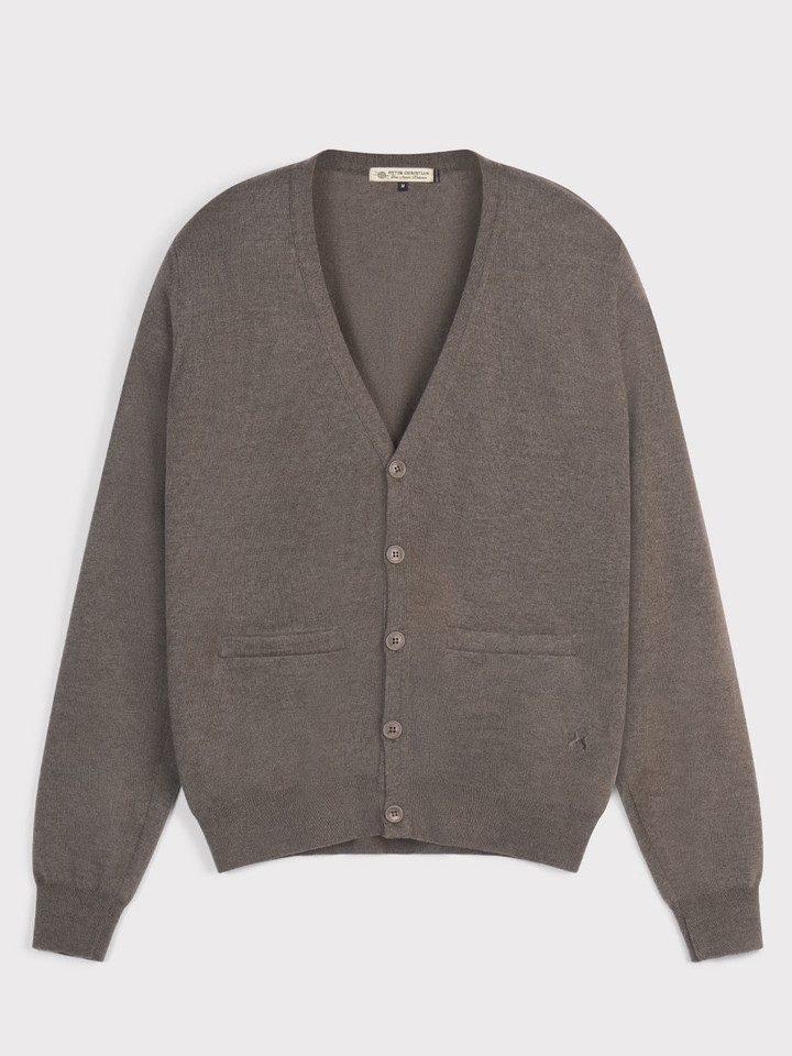 Mens Truffle Merino Cardigan Hung
