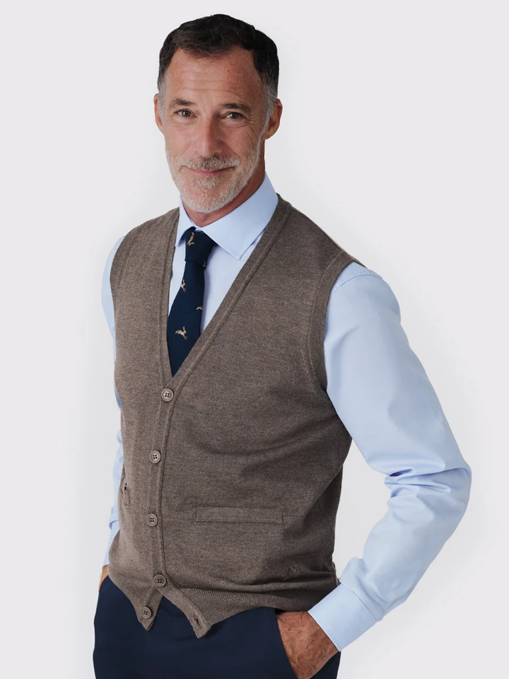 Mens Truffle Merino Vest on Model