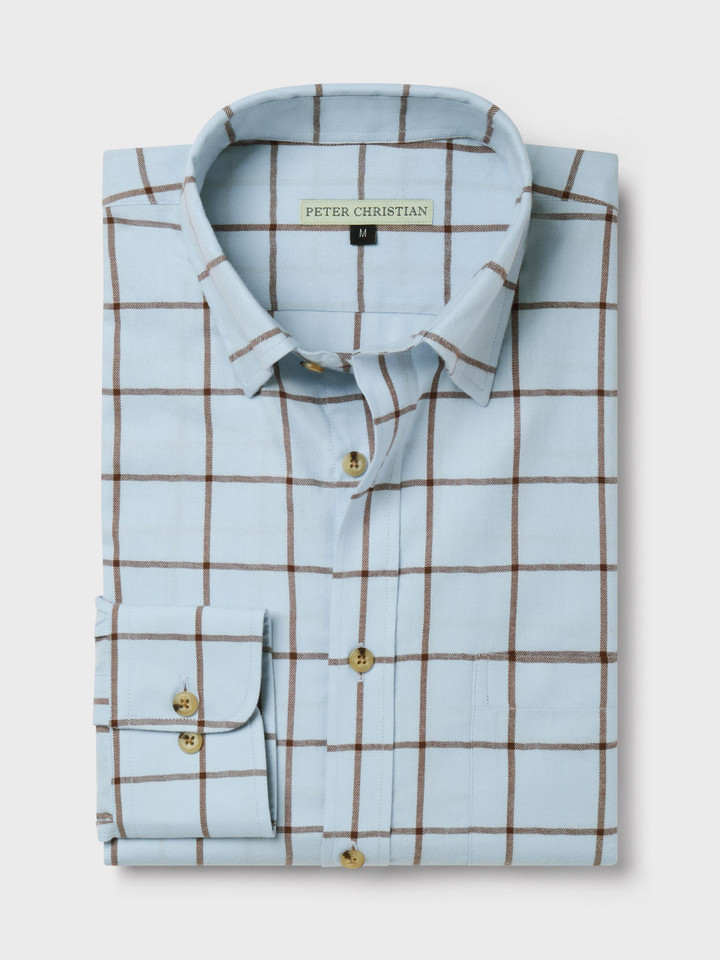 Mens Blue Window Pane Check Shirt