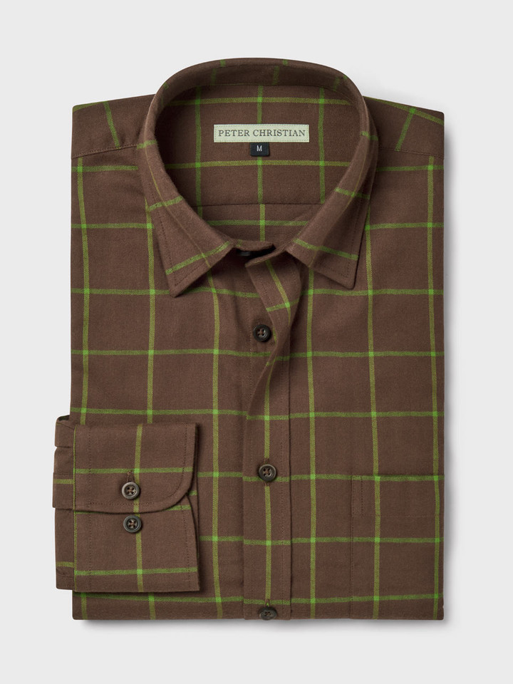 Mens Walnut Window Pane Check Shirt