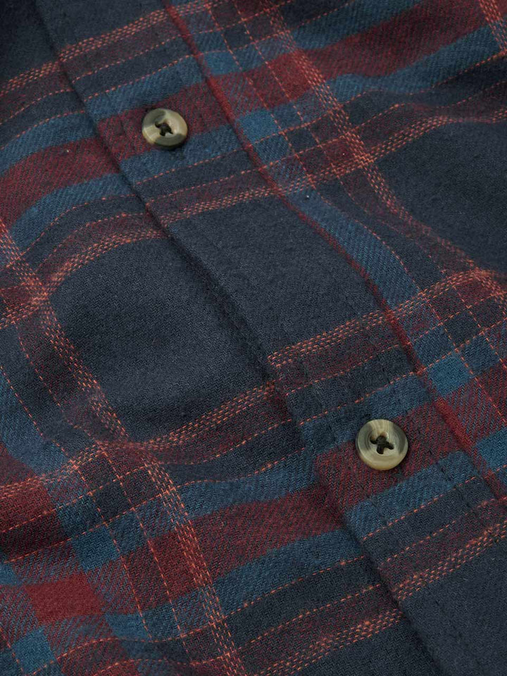 Mens Navy & Burgundy Brushed Check Shirt