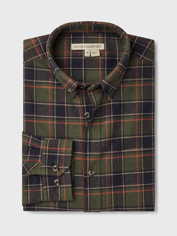 Mens Green & Orange Brushed Check Shirt
