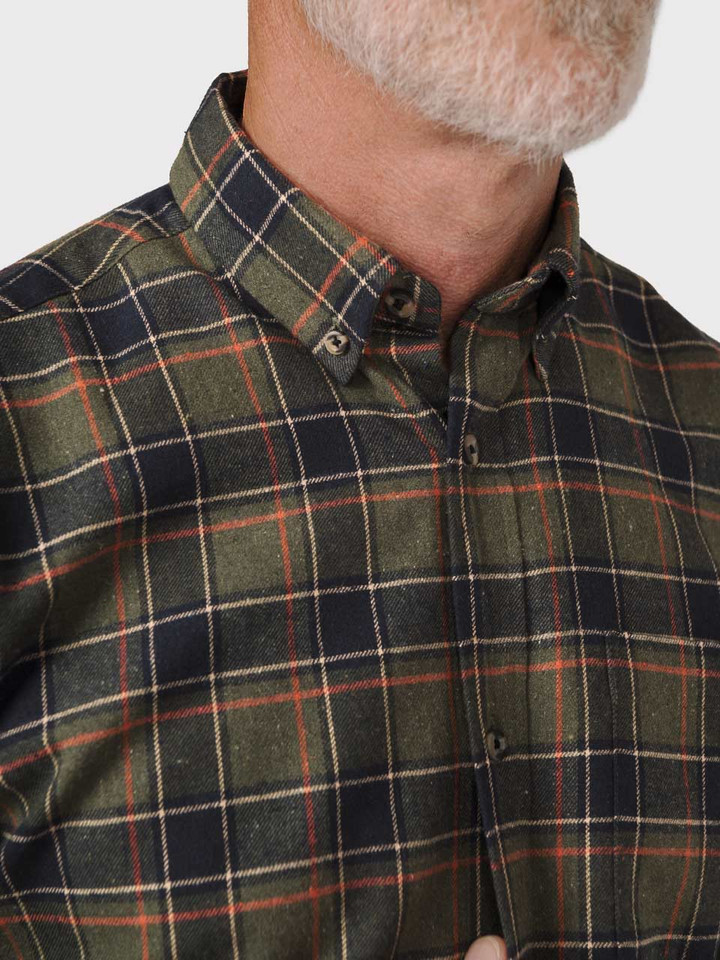 Mens Green & Orange Brushed Check Shirt on Model