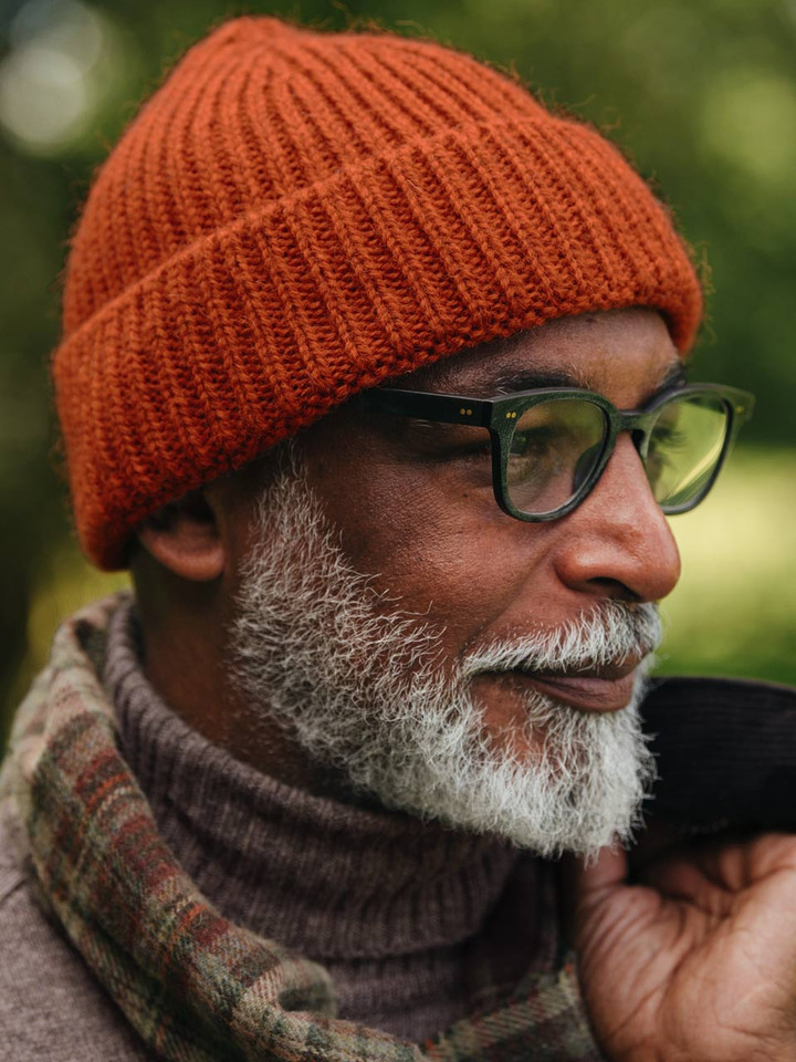 Mens Orange British Wool Beanie Hat
