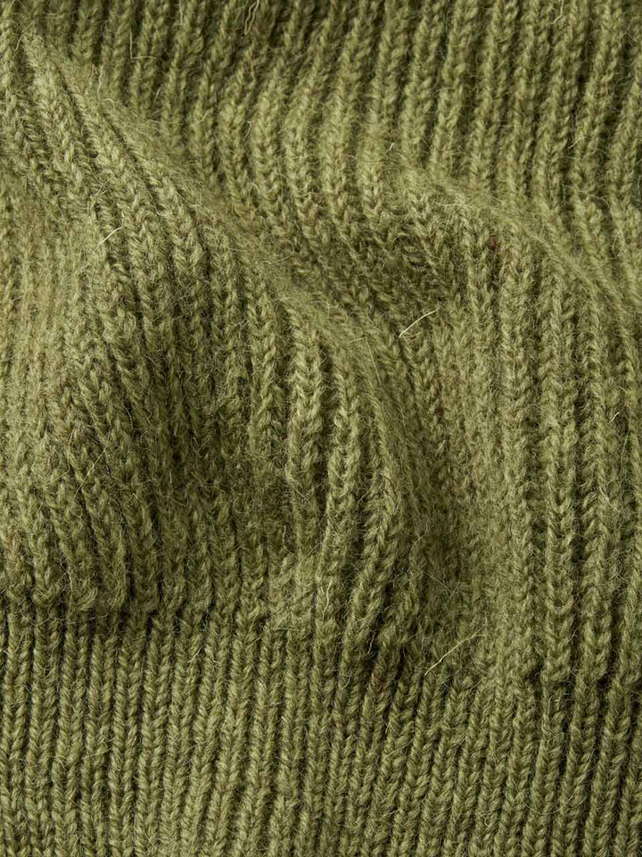 Mens Green Pure Wool Ribbed Fisherman Sweater