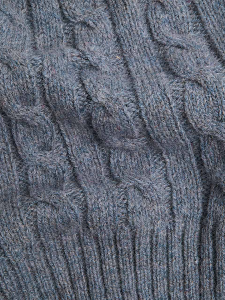 Mens Mist Blue Cable Crew Neck Sweater