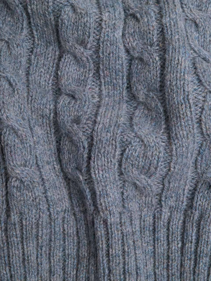 Mens Mist Blue Cable Crew Neck Sweater