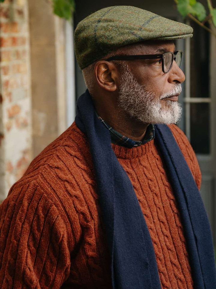 Mens Spice Cable Crew Neck Sweater on Model