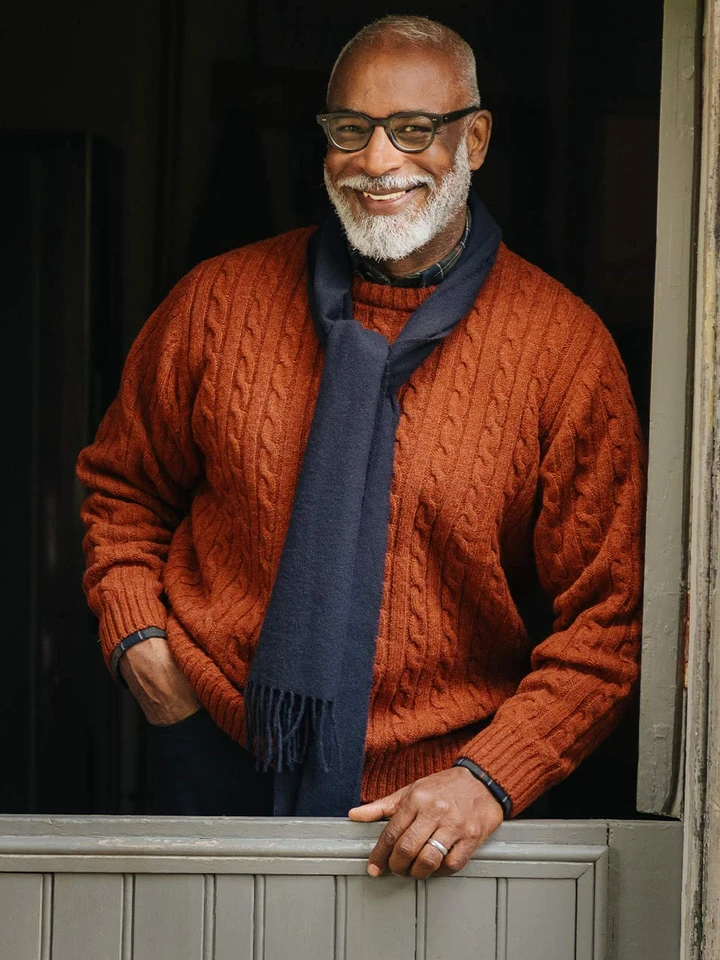 Mens Spice Cable Crew Neck Sweater on Model