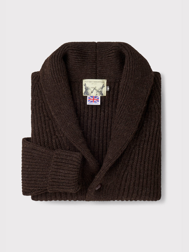 Espresso Brown Shawl Neck Cardigan Folded
