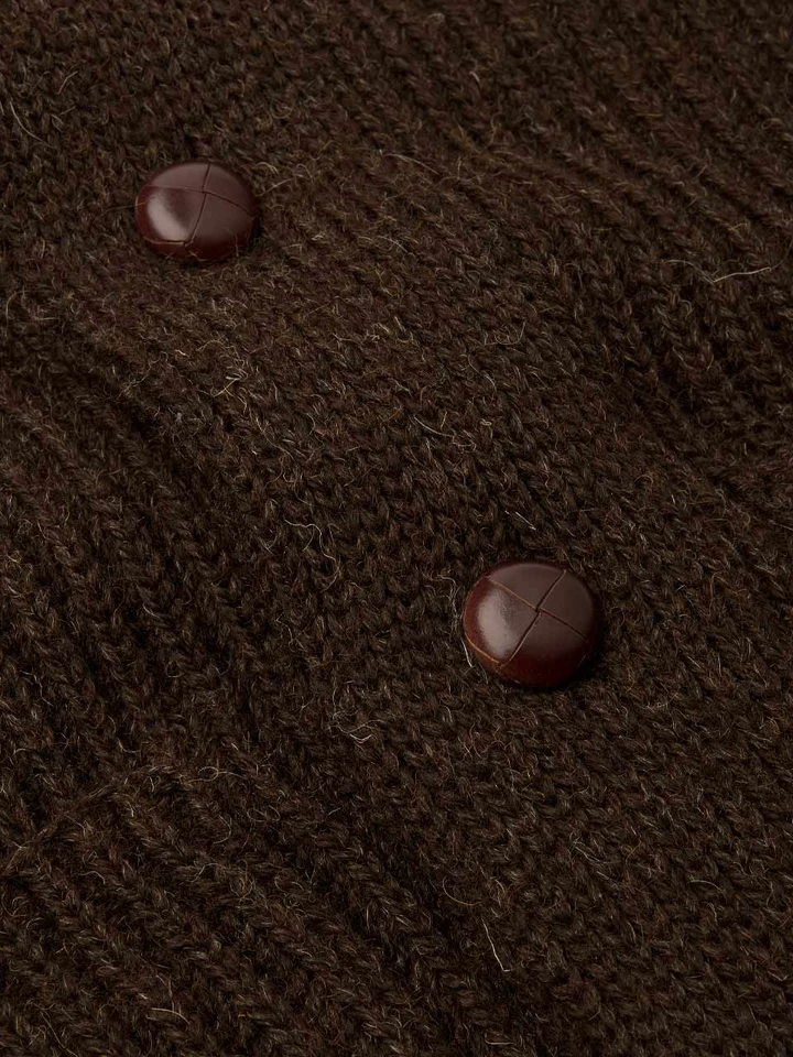 Espresso Brown Shawl Neck Cardigan Buttons