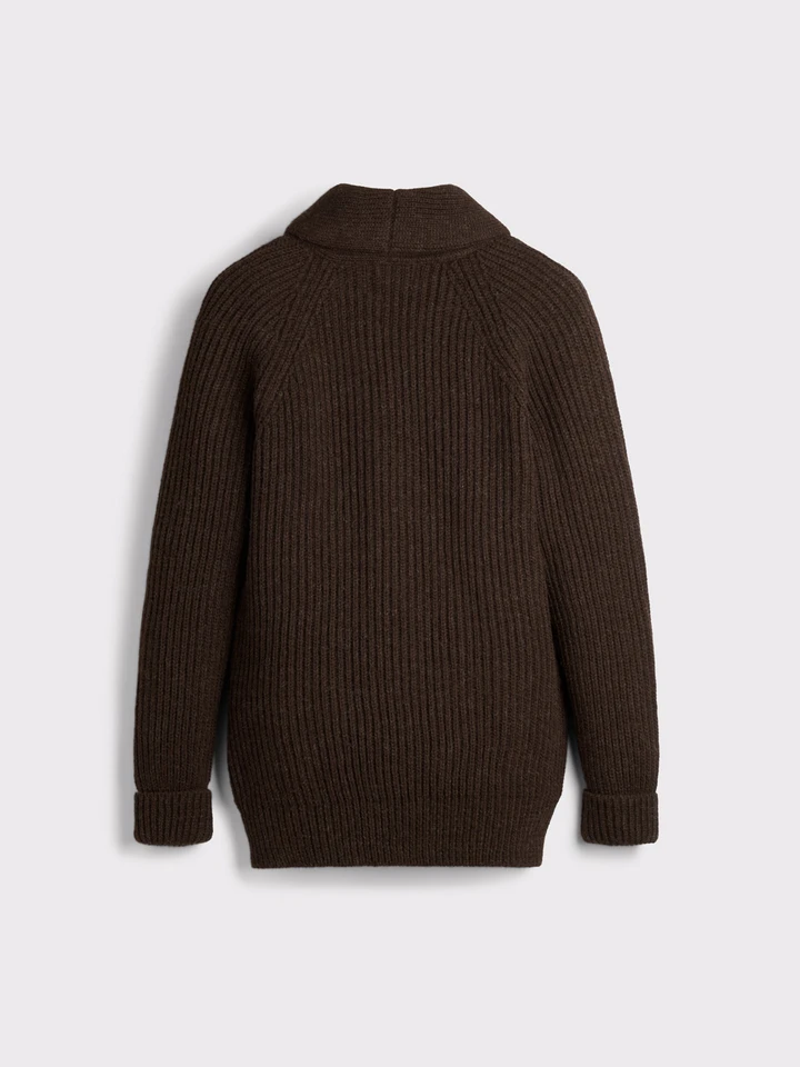 Mens Espresso Brown Shawl Neck Cardigan Hung Back
