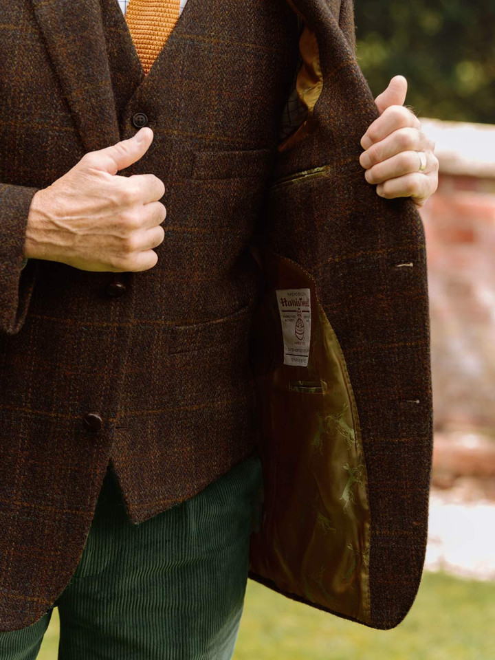 Mens Autumn Harris Tweed® 2 Piece Jacket & Vest on Model Jacket Lining