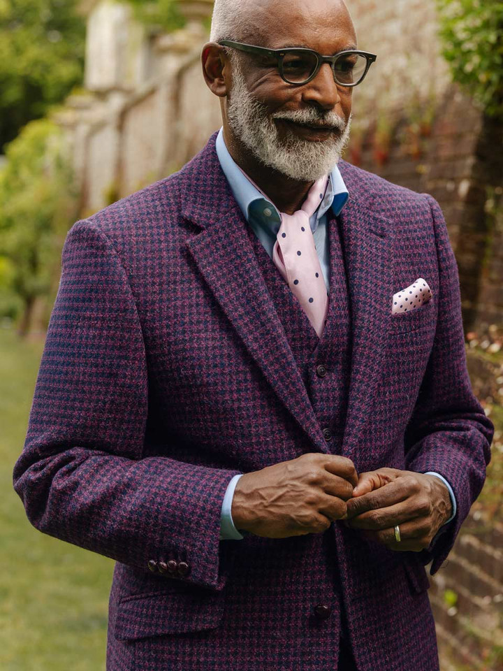 Mens Midnight Harris Tweed® 2 Piece Jacket & Vest on Model