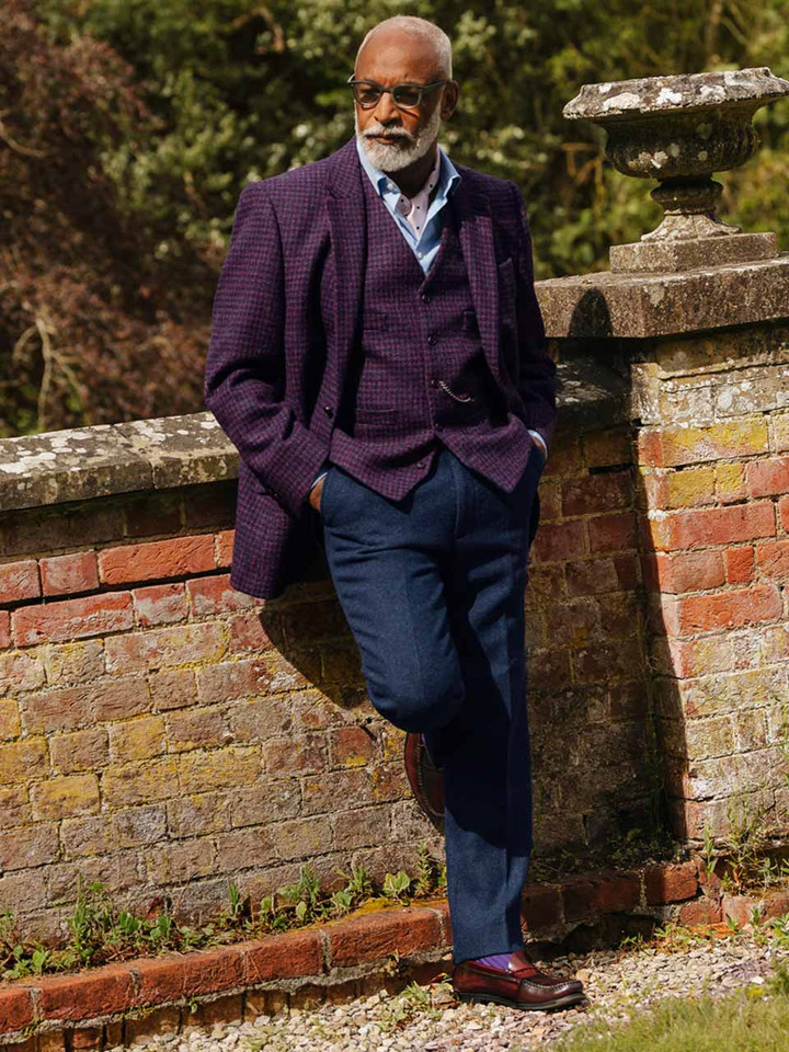 Mens Midnight Harris Tweed® 2 Piece Jacket & Vest on Model