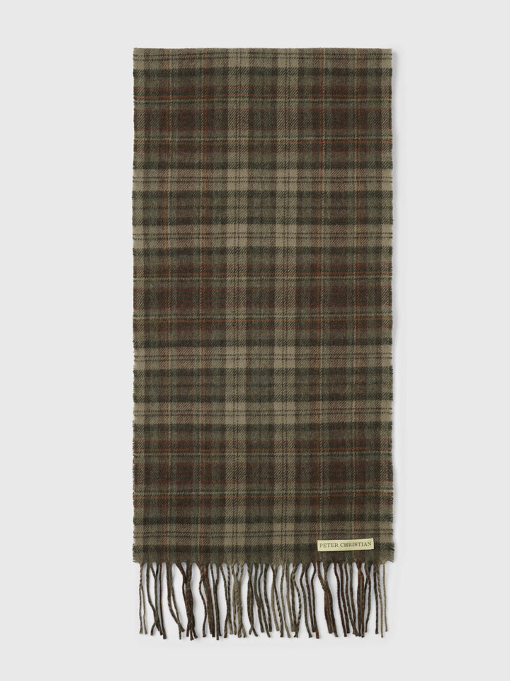 Moss Green Checked 100% Lambswool Scarf