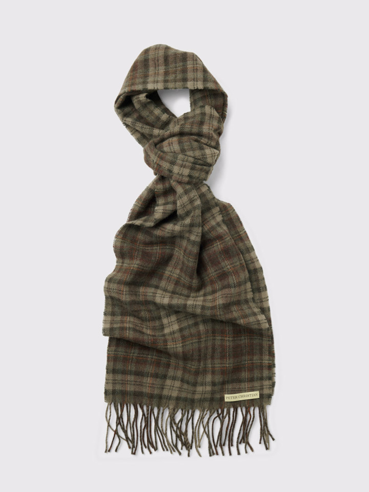 Moss Green Checked 100% Lambswool Scarf
