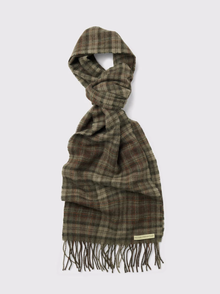 Moss Green Checked 100% Lambswool Scarf