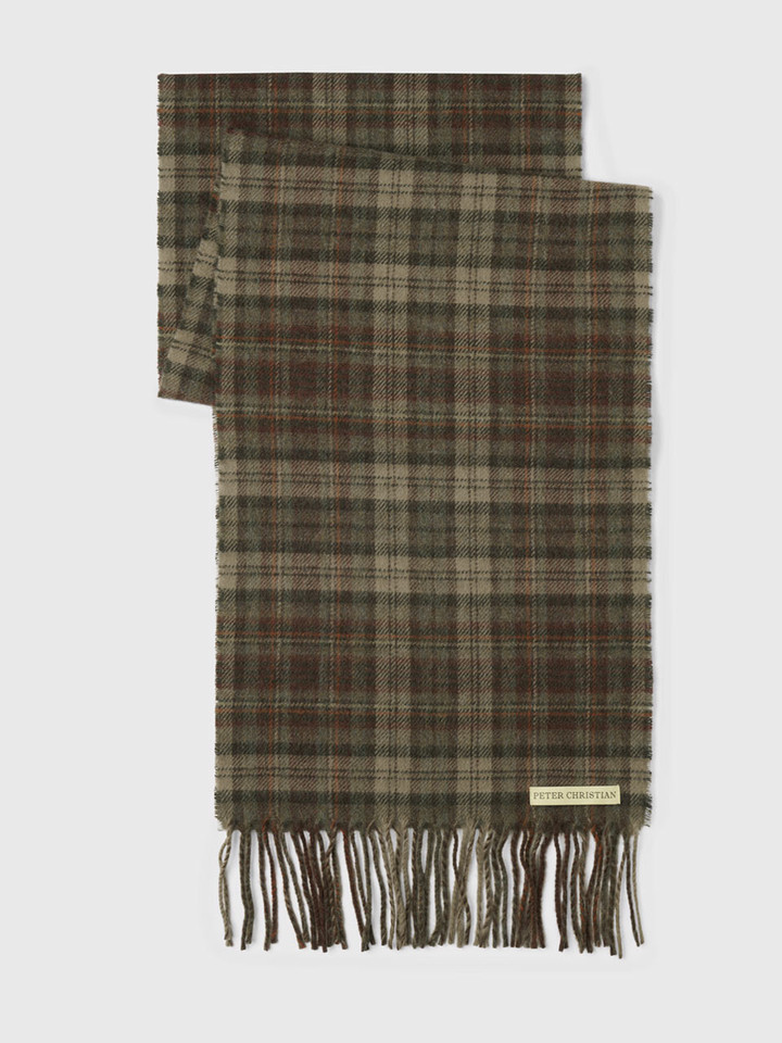 Moss Green Checked 100% Lambswool Scarf