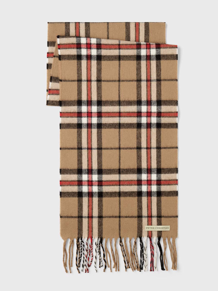 Camel Checked 100% Lambswool Scarf
