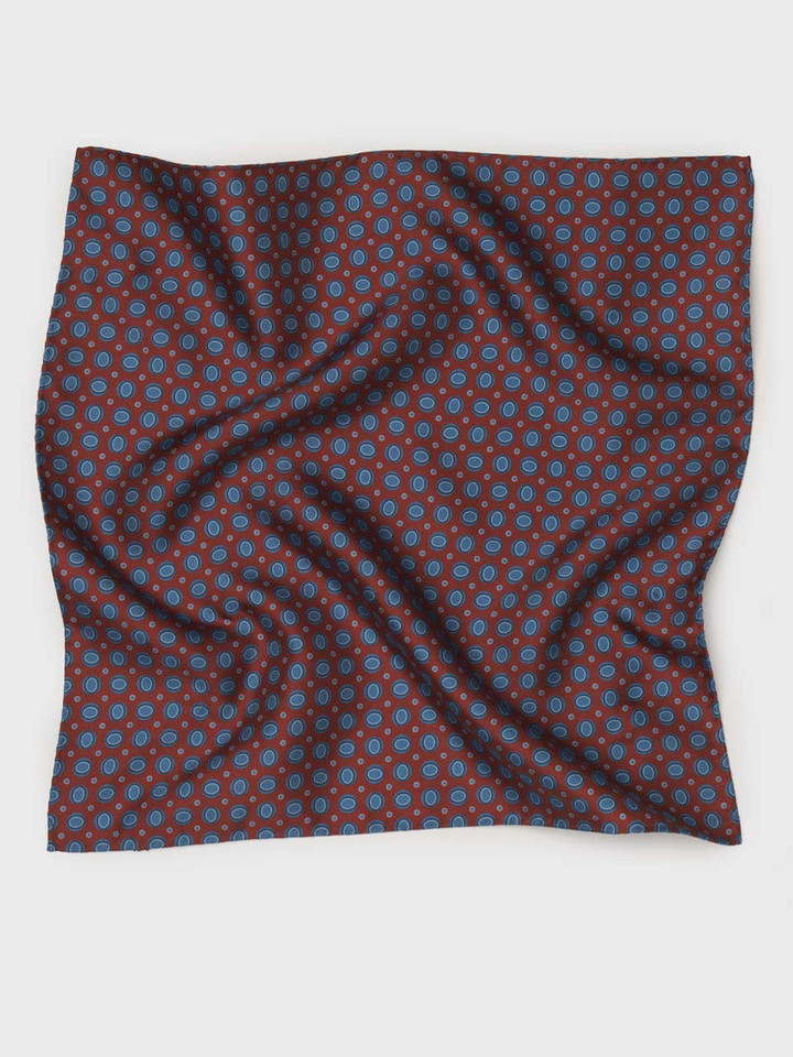 Rust & Blue Oval Pattern Silk Pocket Square