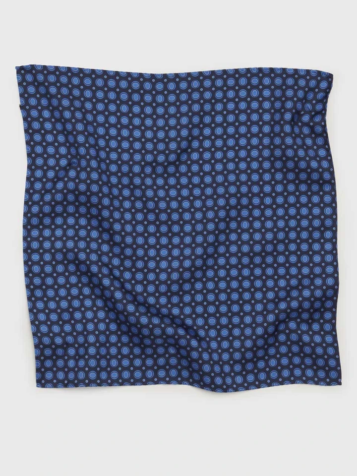 Navy & Blue Oval Pattern Silk Pocket Square