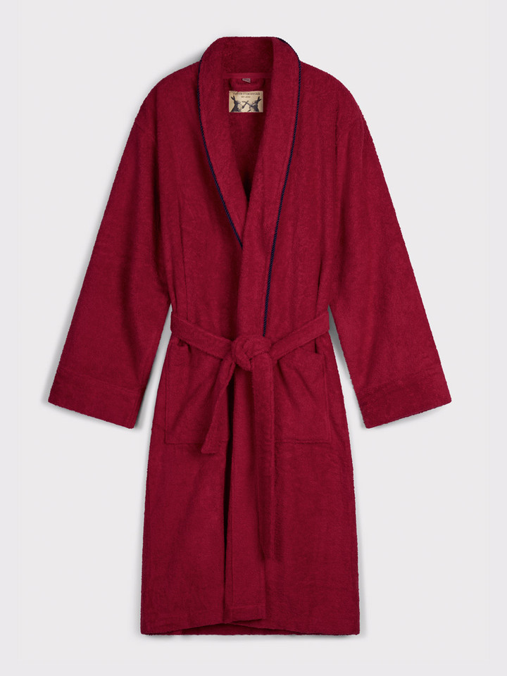 Mens Wine Towelling Dressing Robe Front
