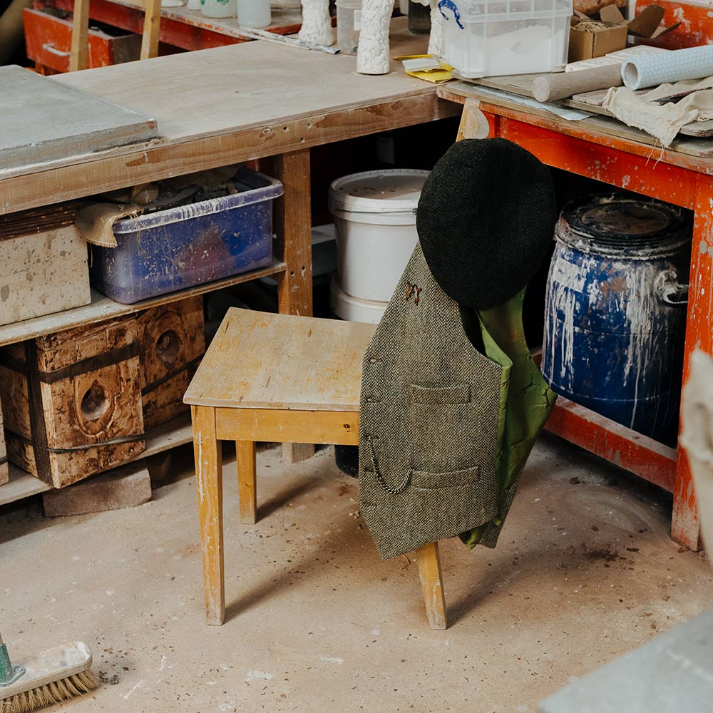 Oat Harris Tweed Waistcoat on Chair