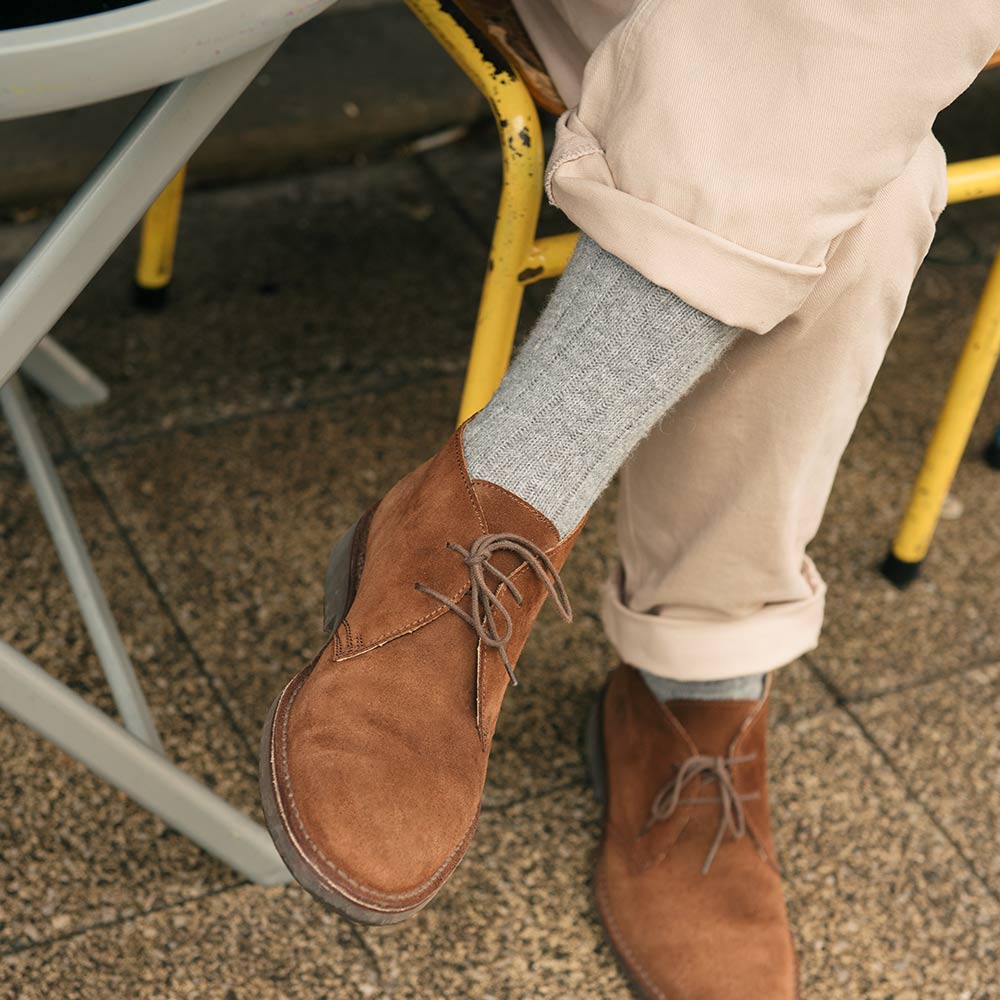 Desert Boots with turned up Drill Jeans