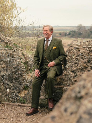 Harry Brown Wedding slim fit tweed wool mix ankle length suit pants in  green herringbone