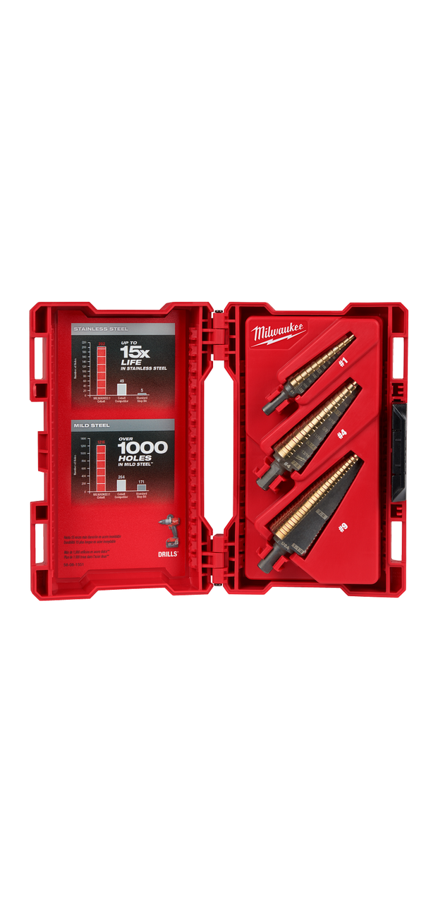 Milwaukee 3PC COBALT STEP DRILL BIT SET #1, #4, #9) 48-89-9291|IMS Bolt  For Your Industrial Supply Needs