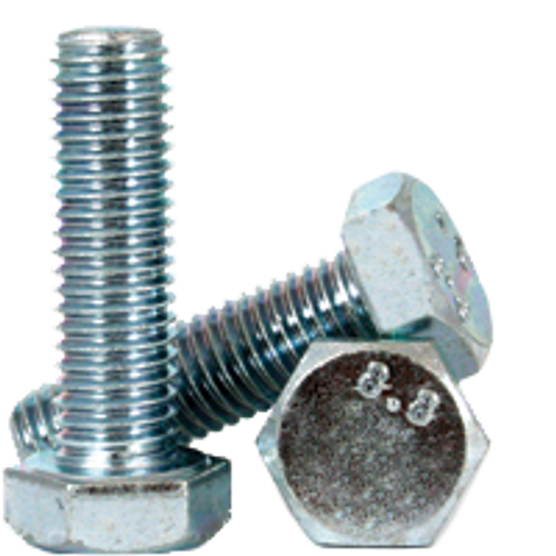 M10-1.25 x 40 mm Hex Cap Screws, Zinc Cr+3, Class 8.8, Fine, Partially Threaded, Medium Carbon, DIN 960, Qty 100