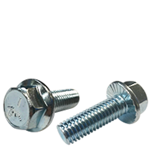 3/8"-16 x 1 1/2" Hex Head Serrated Flange Screw, Zinc Cr+3, Grade 5, Fully Threaded, Qty 100