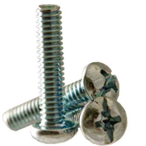 #6-32 x 1" Machine Screws, Phillips/Slotted Combo Round Head, Zinc Cr+3, Fully Threaded, Qty 100