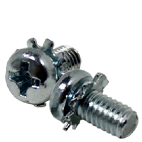 M4-0.70 x 8 mm Machine Screws, External Tooth Lockwasher, Phillips Pan Head, SEMS, Zinc Cr+3, Qty 500