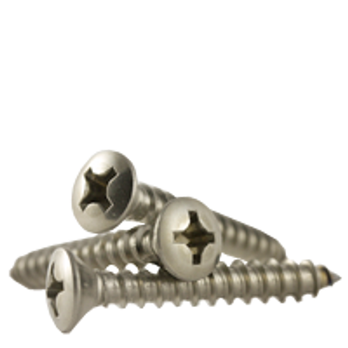 #8 x 1/2" Self-Tapping Screws, Phillips Oval Head, Type A, 18-8 Stainless Steel, Fully Threaded, Qty 1000