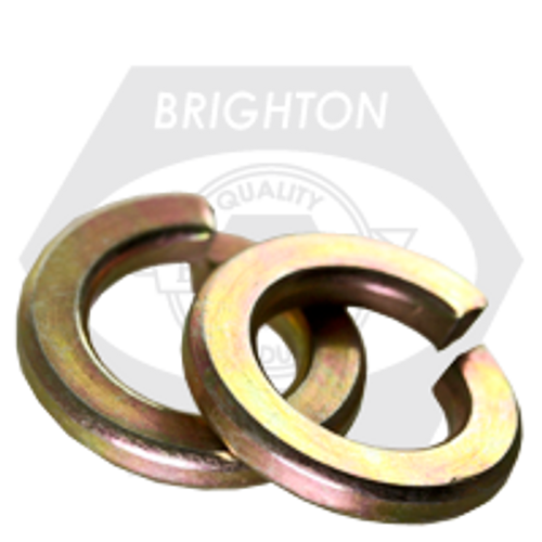 9/16" Regular Split Lock Washers, Zinc-Yellow, Alloy Steel, Thru-Hardened, Qty 100