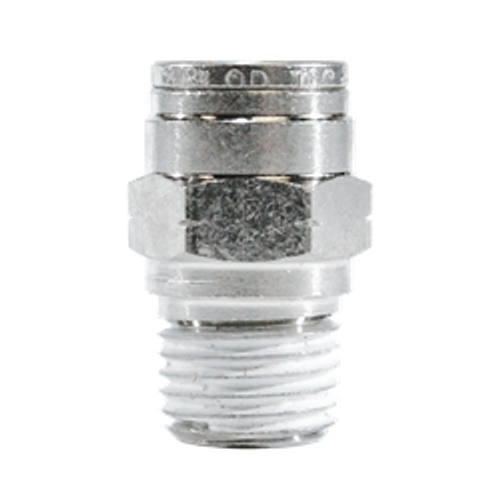 Midland Metal 20059NIC Adapter with Nickel Collet, 3/8 in Push to Connect x 3/8 in MPT, Brass, Nickel-Plated