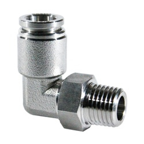 Midland Metal 269PPS-SS-4B Male Elbow, Stainless Steel Push In Fittings, 1/4 x 1/4 Pp Ss Swivel Male Elbow, Brass Fittings