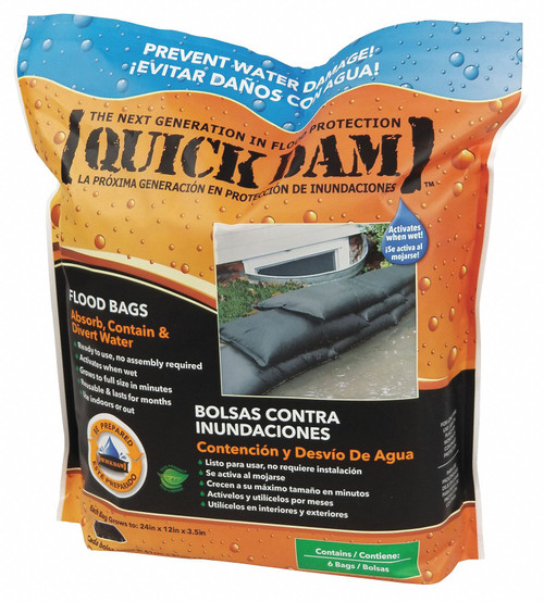 QUICK DAM Water Act Flood Bag,3-1/2"Hx2ft.L,PK6 QD1224-6ES