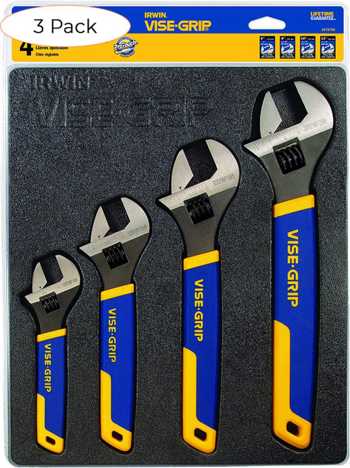 IRWIN VISE-GRIP Adj. Wrench Set,6",8",10",12",Chrome,4Pc 2078706