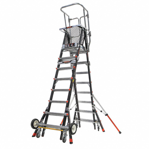 LITTLE GIANT Adj. Cage Platform Ladder,14 ft.,Fbrglss 18515-243