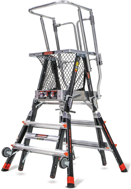 LITTLE GIANT Adj. Cage Platform Ladder,5 ft.,Fbrglss 18503-240