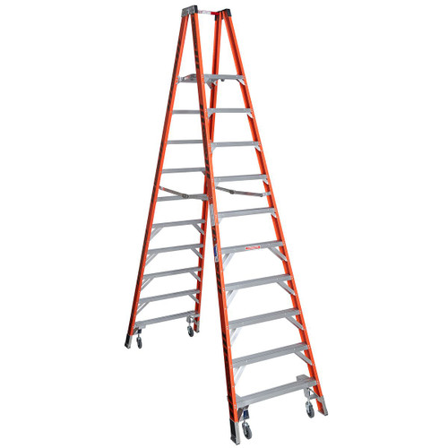 WERNER Twin Platform Stepladder,10 ft,FGL,300lb PT7410-4C