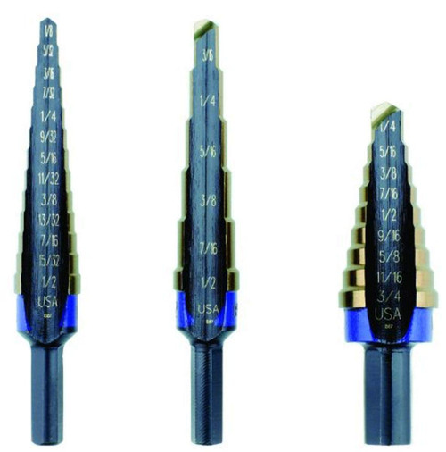 IRWIN UNIBIT Step Drill Bit Set,Cobalt,1/8-3/4,3 pc. 10502cb