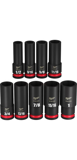 Milwaukee 49-66-7022 9PC SHOCKWAVE Impact Duty 1/2" Drive SAE Deep 6 Point Socket Set