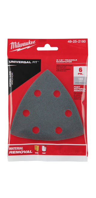 Milwaukee 3-1/2" 180 GRIT TRIANGLE SANDPAPER 6PK - 49-25-2180