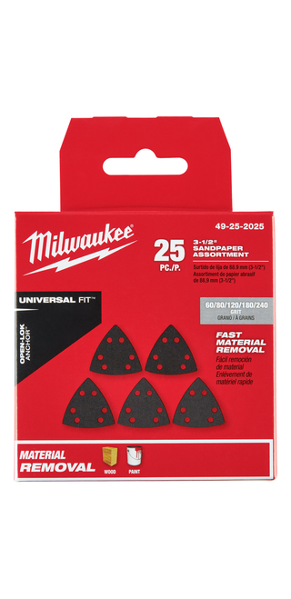 Milwaukee OPEN-LOK 3-1/2" TRIANGLE SANDPAPER VARIETY PACK 25PC - 49-25-2025