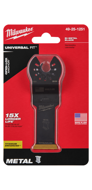 Milwaukee 49-25-1251 OPEN-LOK 1-1/8" TITANIUM CHARGED Bi-Metal Thin Metal Multi-Tool Blade