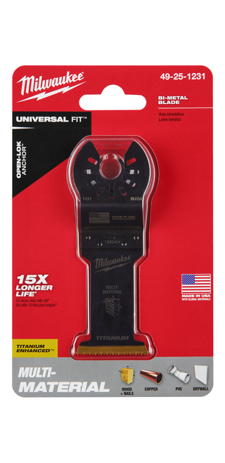 Milwaukee 49-25-1231 OPEN-LOK 1-3/8" TITANIUM CHARGED Bi-Metal Multi-Material Multi-Tool Blade